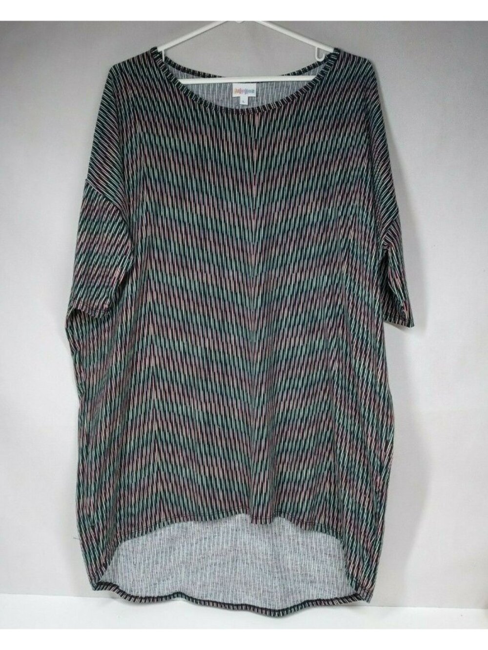 New Lularoe Irma Tunic Black With Green, Yellow, & Pink Lines Design Size Large